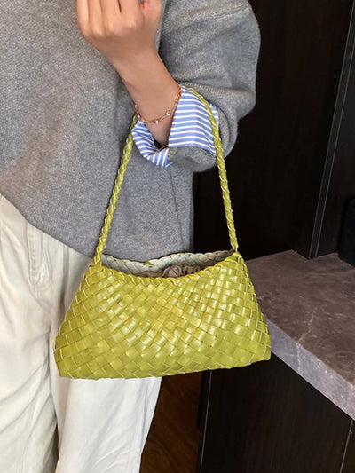Drawstring Woven Shoulder Bag